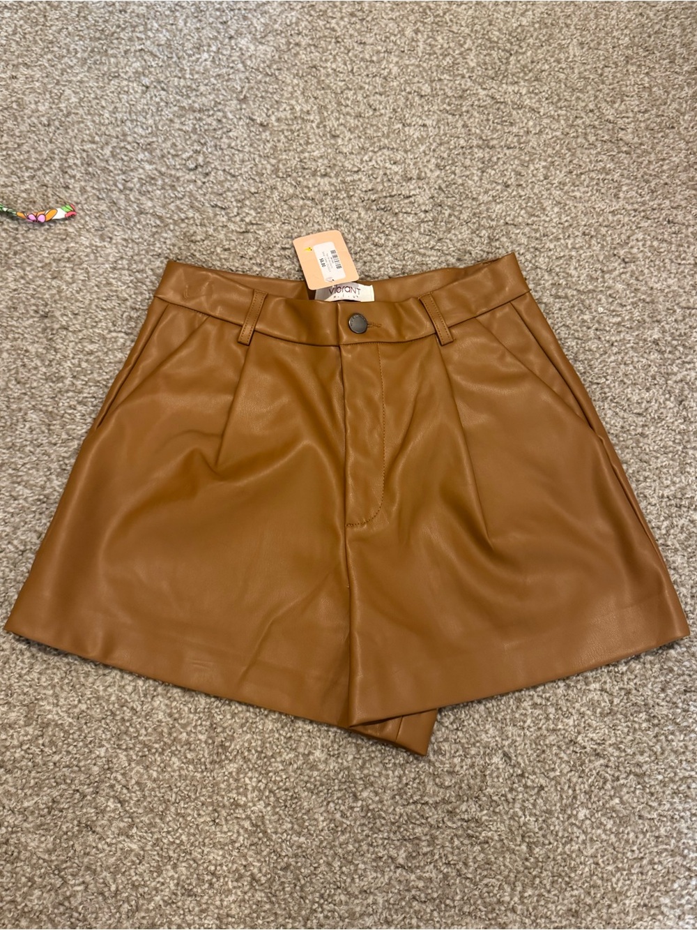 High-Rise Faux Leather Shorts - Camel